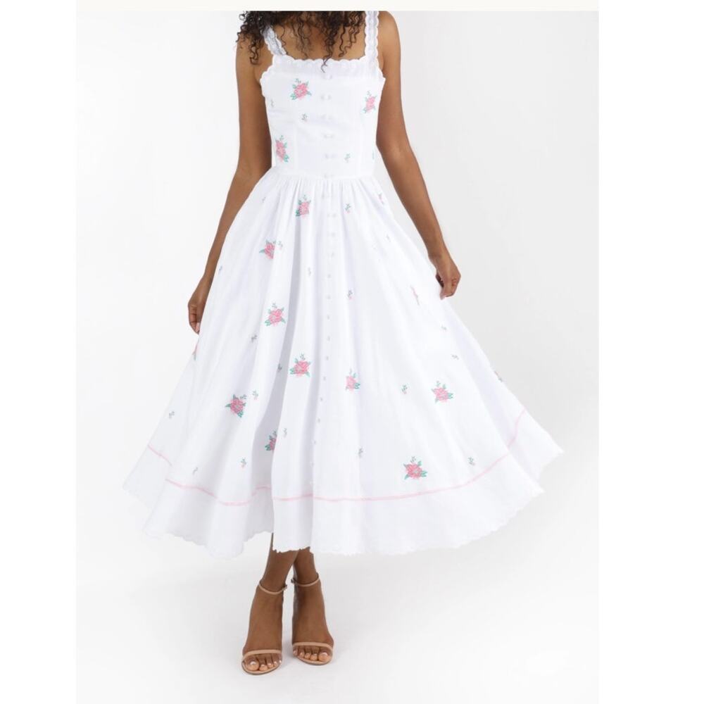 NWT Fanm Mon Cathleen white floral midi french dress XS